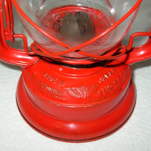 Vtg Wingedwheel No. 500 Red Kerosene Oil Lantern Lamp ORIGINAL GLOBE Japan 12" D - Picture 3 of 8